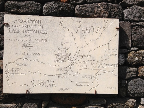Map of pilgrimage paths carved in travertine ~ at the church at St Come d'Olt
