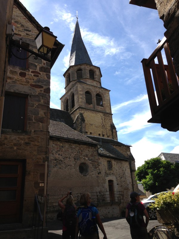 The spiral-shaped spire of the 16th century Gothic church in St Come d'Olt