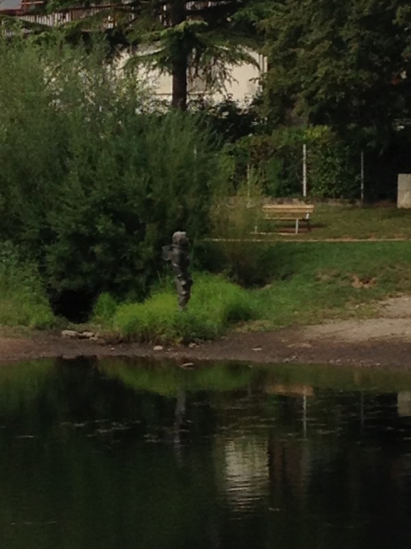 SCUBA diver statute on the shores of the Lot River in Espalion