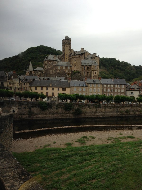 A castle in Estaing undergoing restoration. Our destination today, Estaing is the site of the annual festival of St Fleuret that commemorates Saint Jacques and other pilgrims on the Camino de Santiago