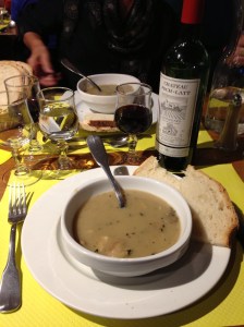 Luscious mushroom soup, our first course for dinner.