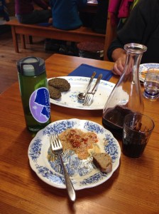 Lentil cakes, rice, and sauce of fresh tomatoes, garlic ~ complete protein and delicious!